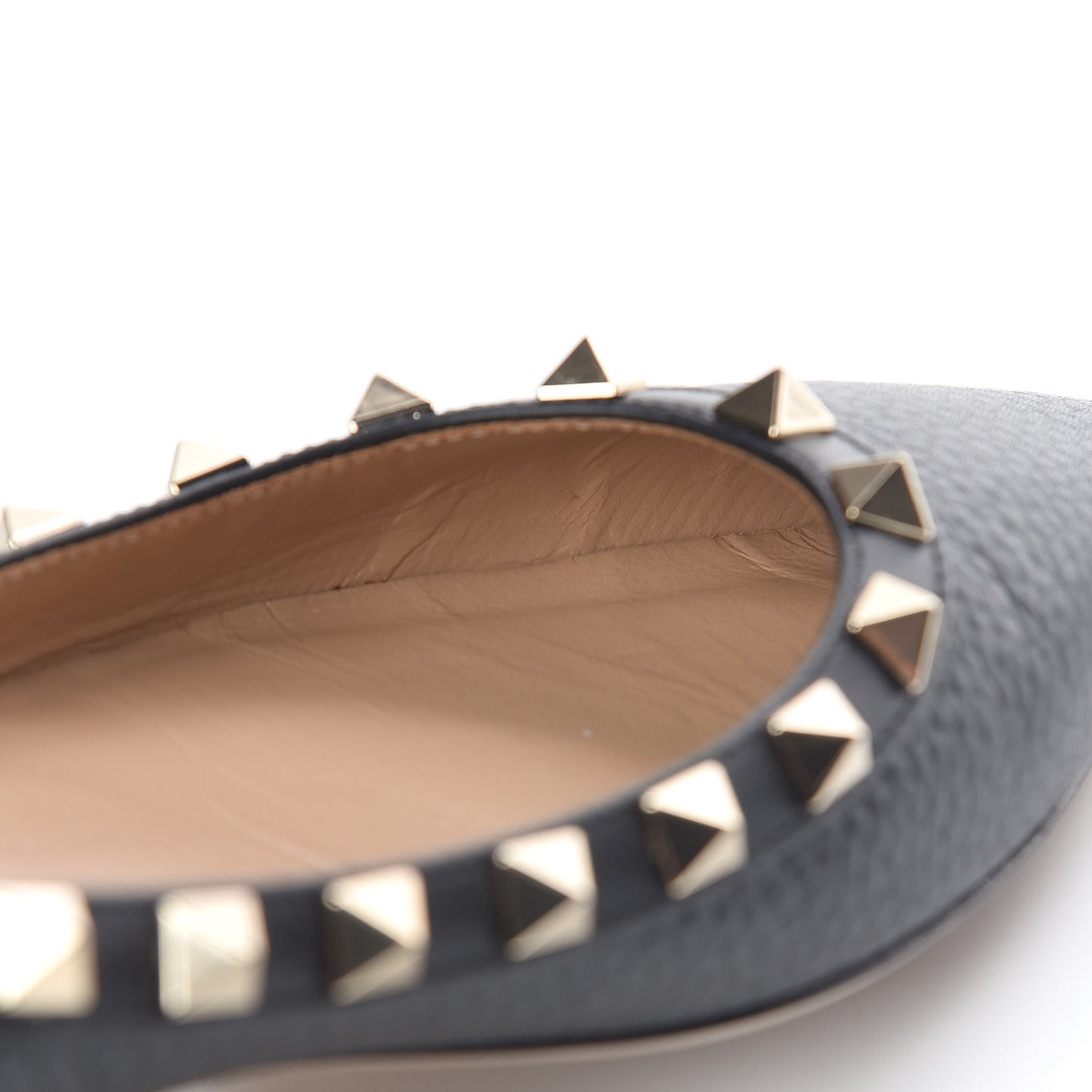 Pebbled Calfskin Rockstud Ballerina Flats 35.5 Black