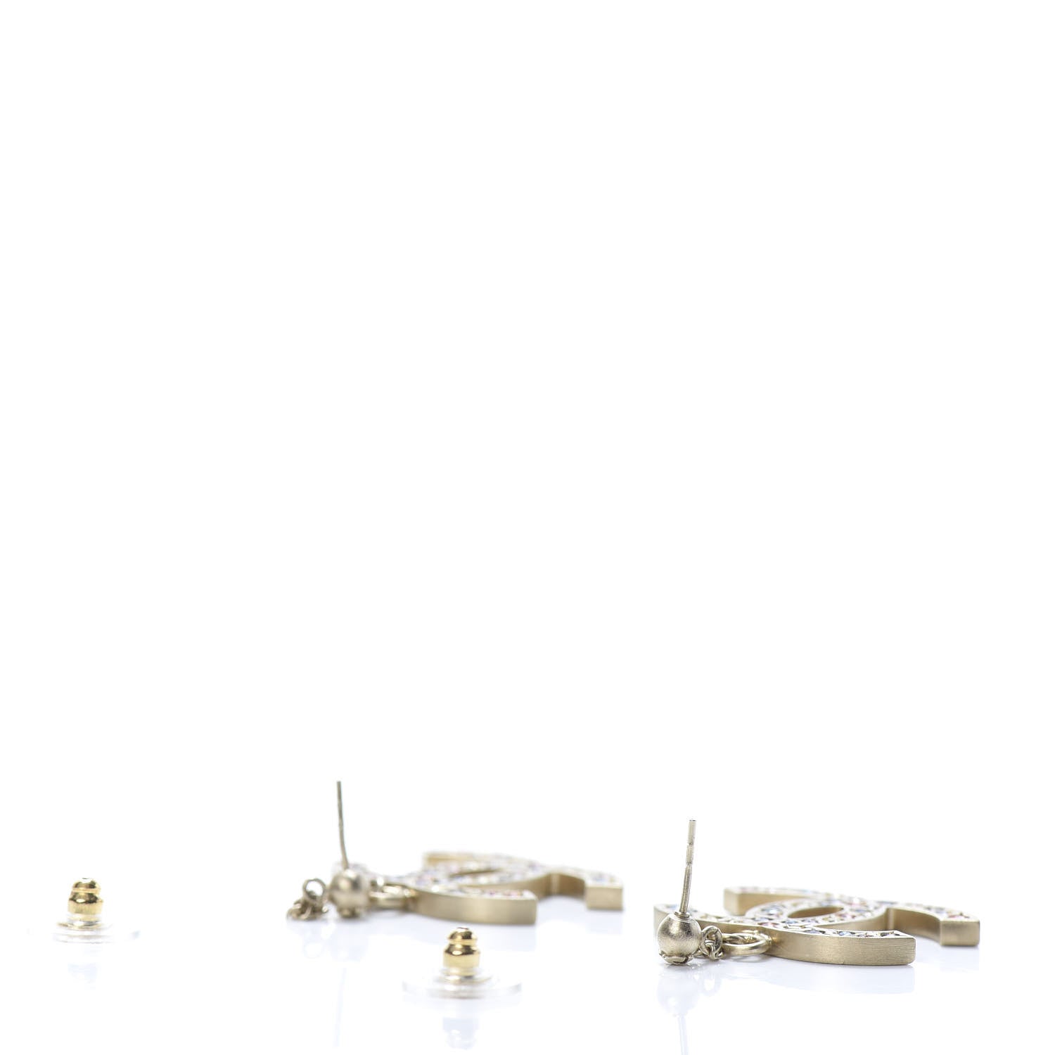 Chanel Crystal CC Drop Earrings Gold Multicolor 3 of 6