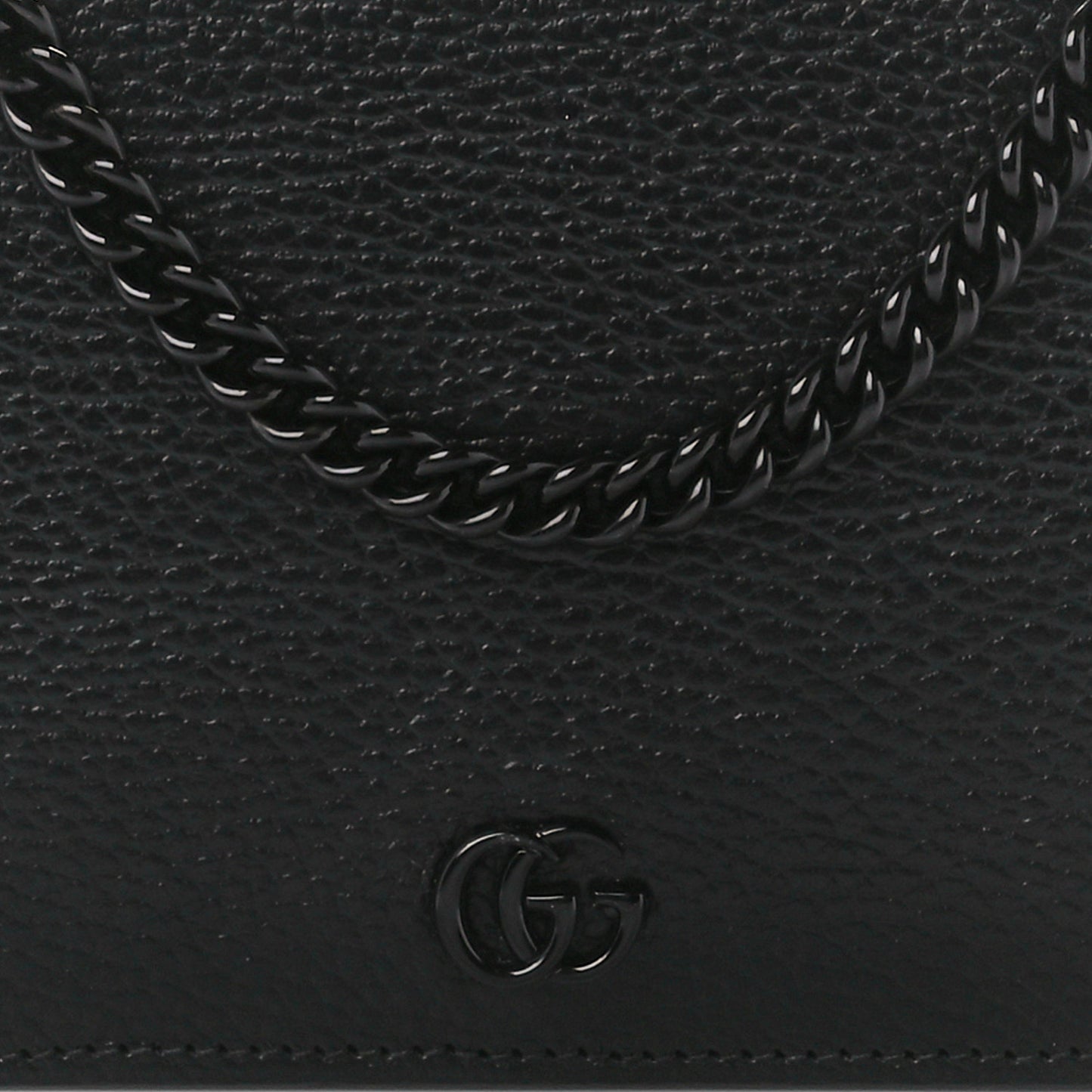 Dollar Calfskin Enamel Monochrome Mini GG Marmont Chain Wallet Black