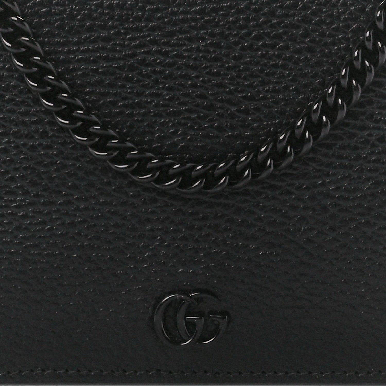 Gucci Dollar Calfskin Enamel Monochrome Mini GG Marmont Chain Wallet Black 8 of 11