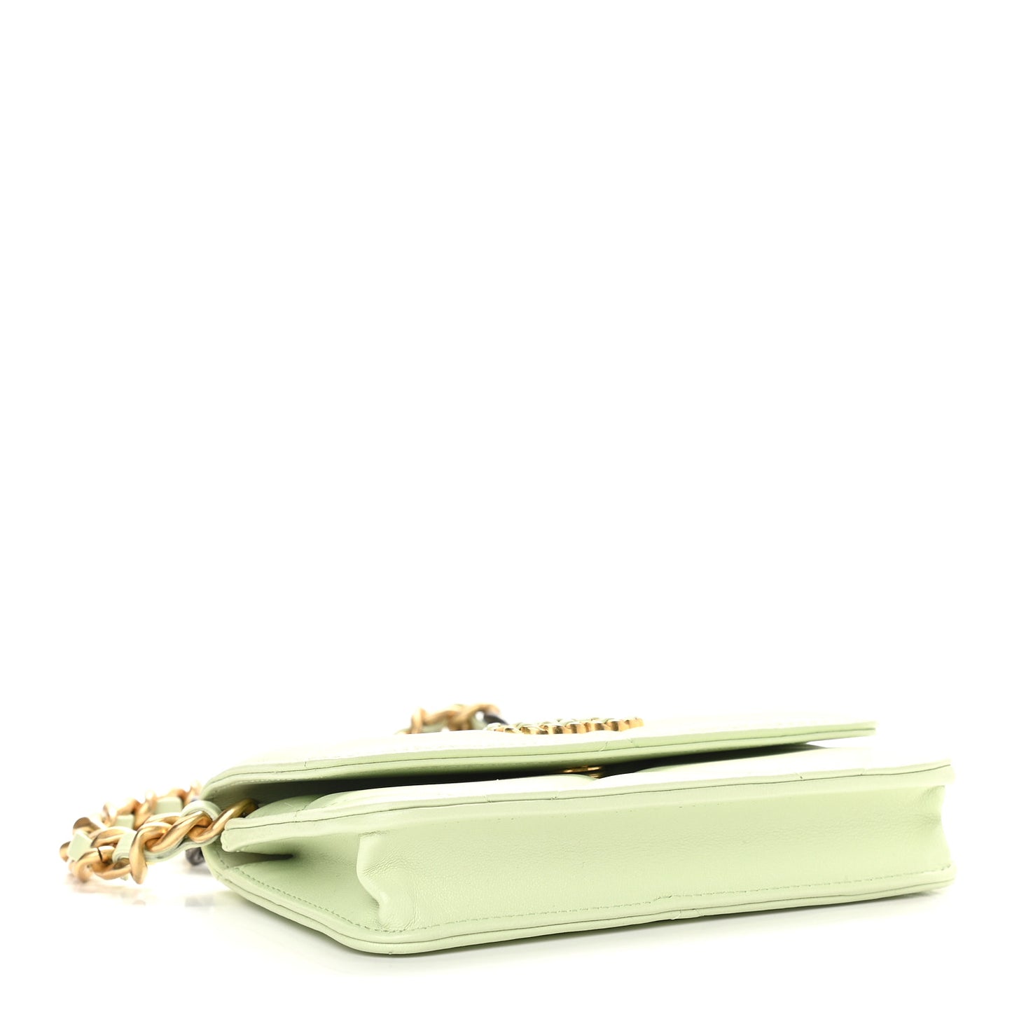 Lambskin Quilted Chanel 19 Clutch With Chain Light Green