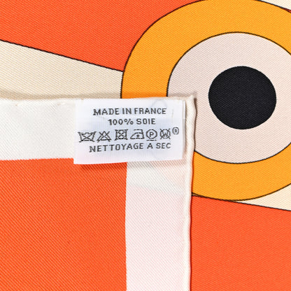 Hermes Silk Cheval De Fete Shawl 90 Orange Vermillon White 5 of 5