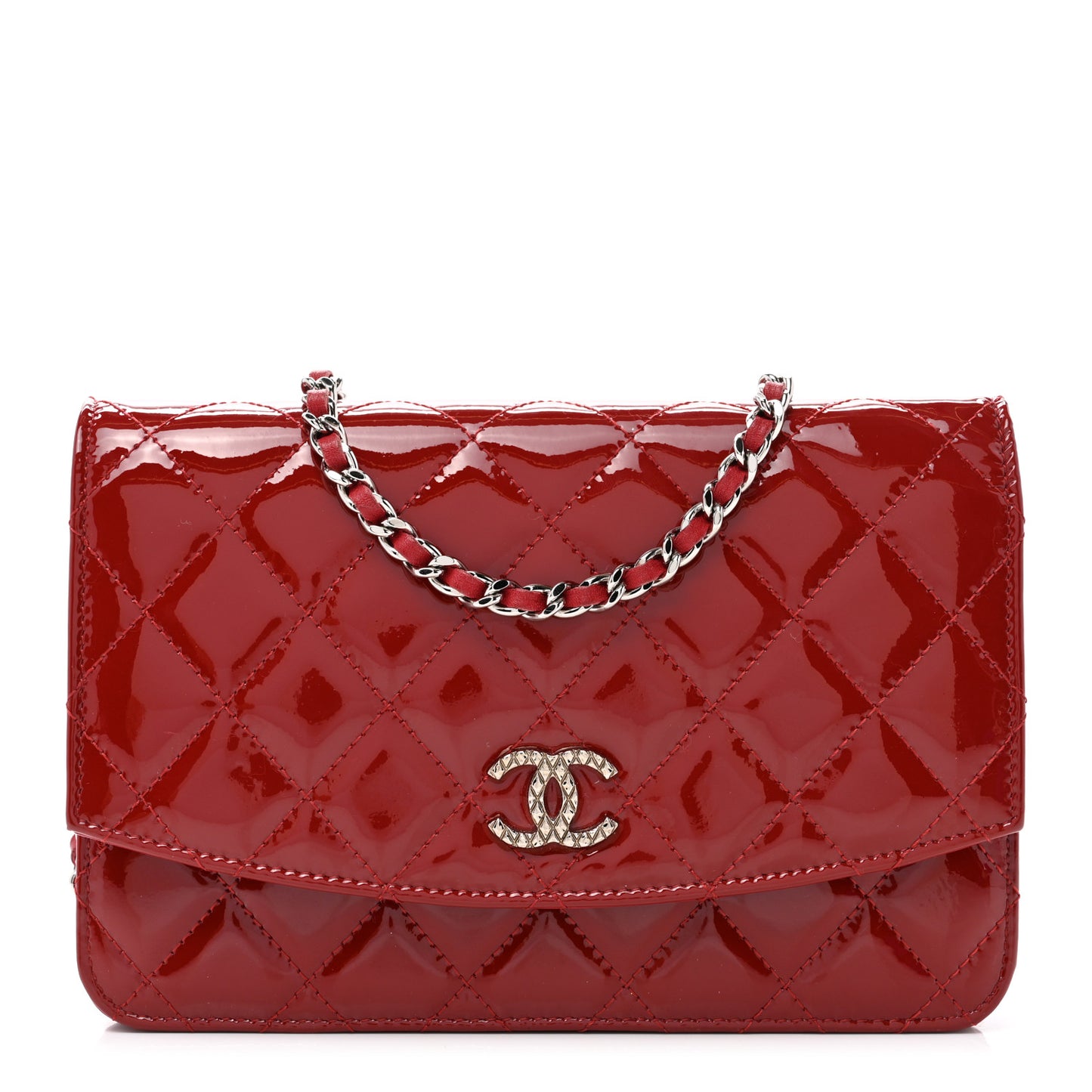 Patent Quilted Brilliant Wallet On Chain WOC Red