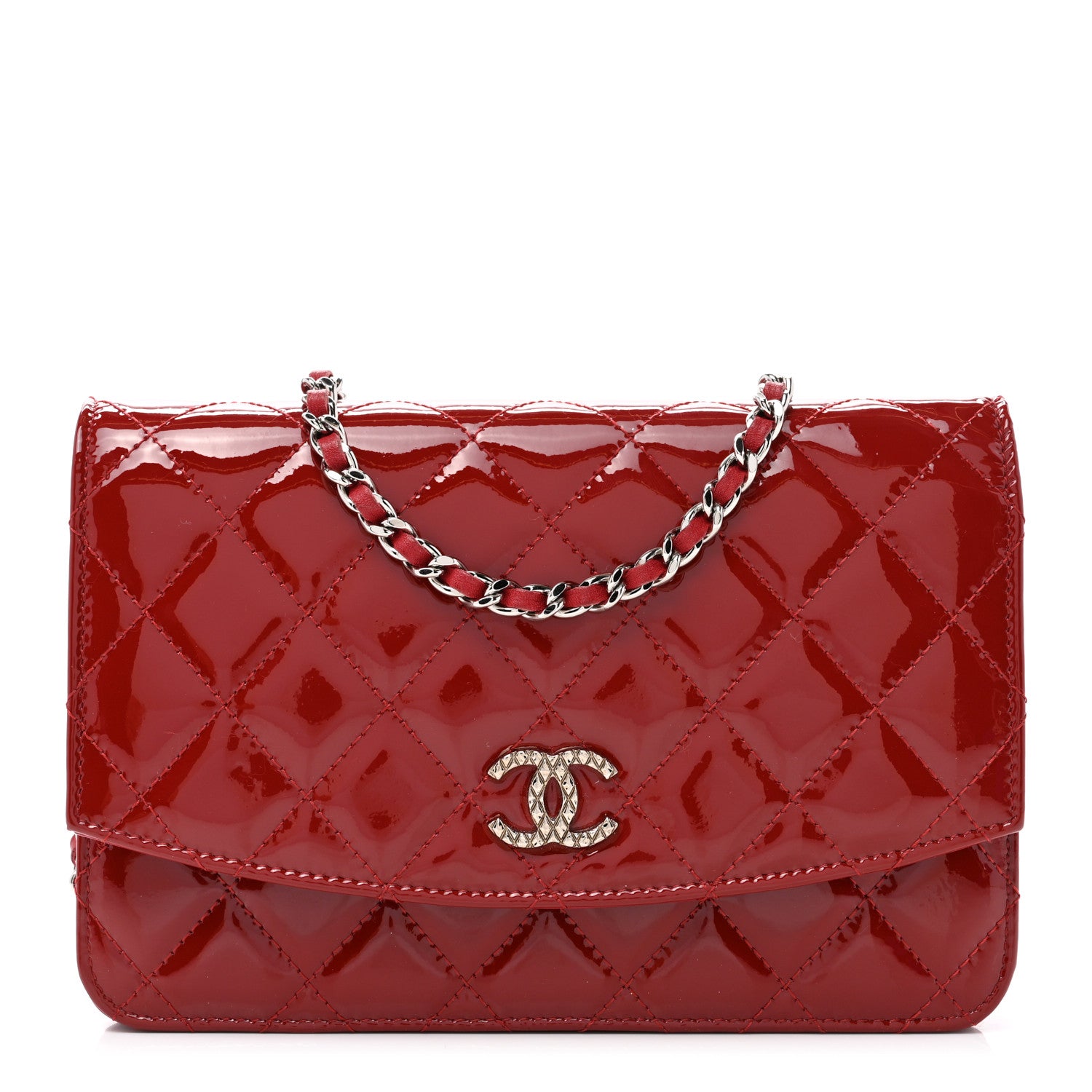 Chanel Patent Quilted Brilliant Wallet On Chain WOC Red 1 of 11