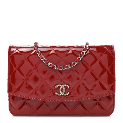 Chanel Patent Quilted Brilliant Wallet On Chain WOC Red 1 of 11