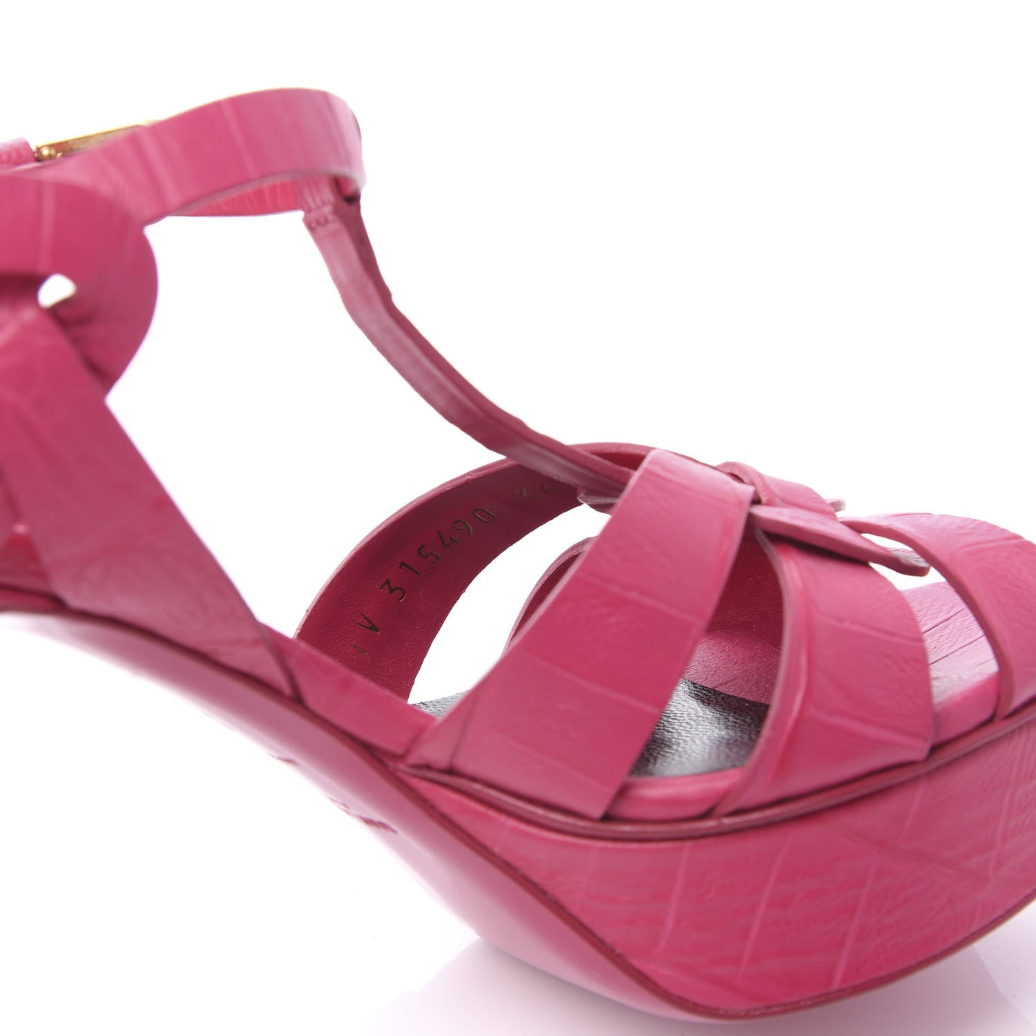 Saint Laurent Calfskin Crocodile Embossed Tribute 75 Platform Sandals 36 Bubblegum 8 of 8