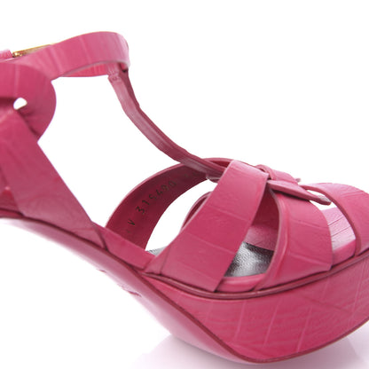 Saint Laurent Calfskin Crocodile Embossed Tribute 75 Platform Sandals 36 Bubblegum 8 of 8