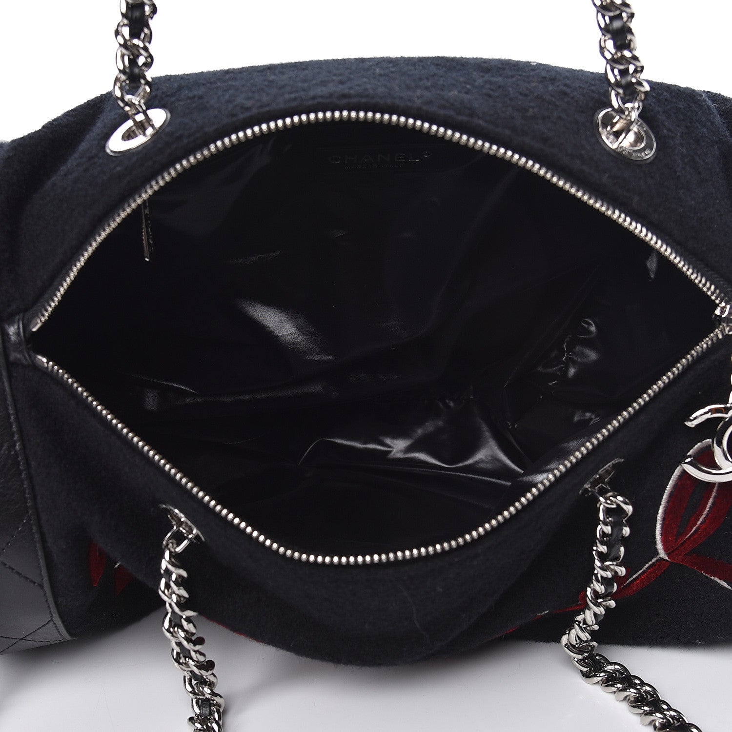 Chanel Wool Calfskin Embroidered Paris Hamburg Bowling Bag Black 5 of 10