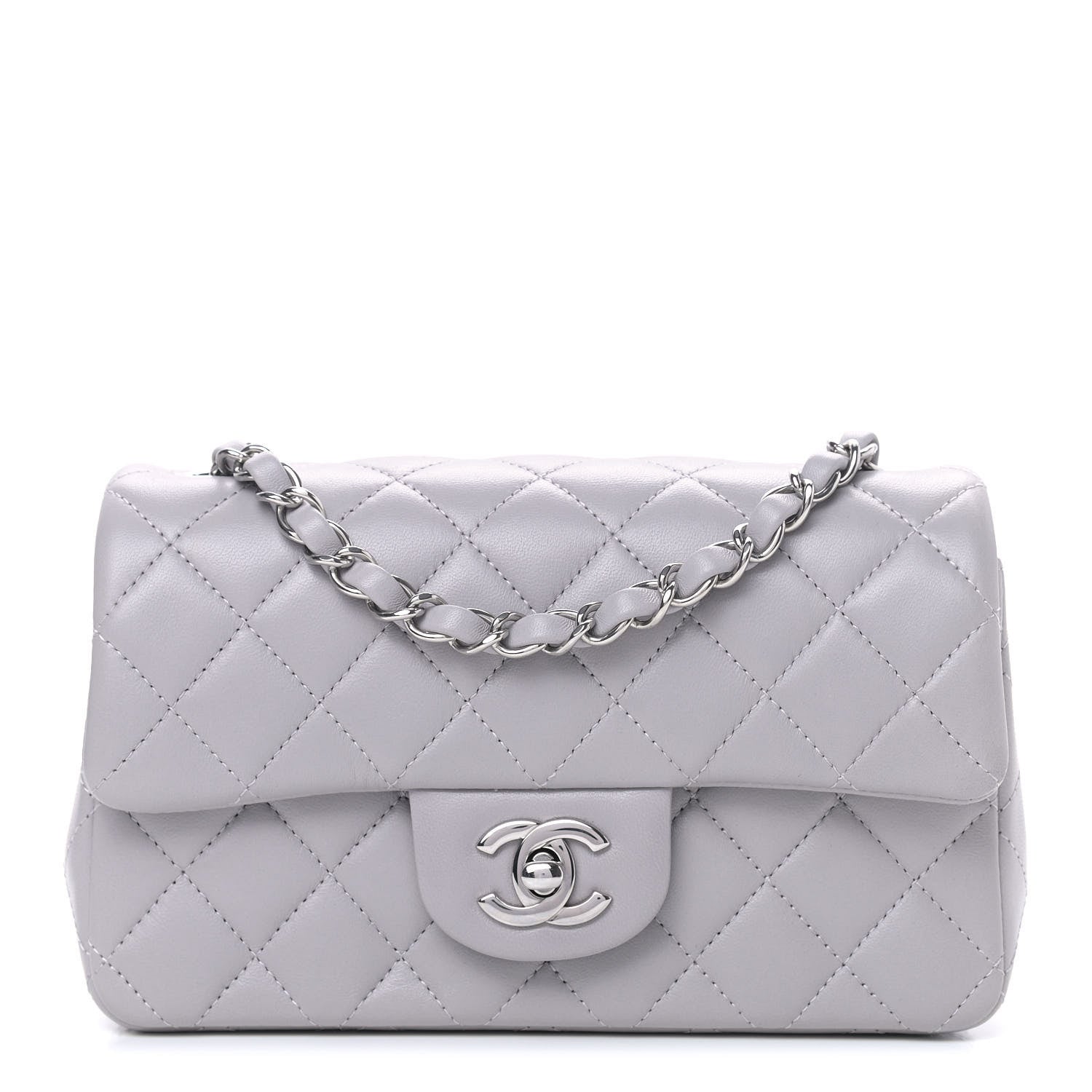 Chanel Lambskin Quilted Mini Rectangular Flap Grey 1 of 12