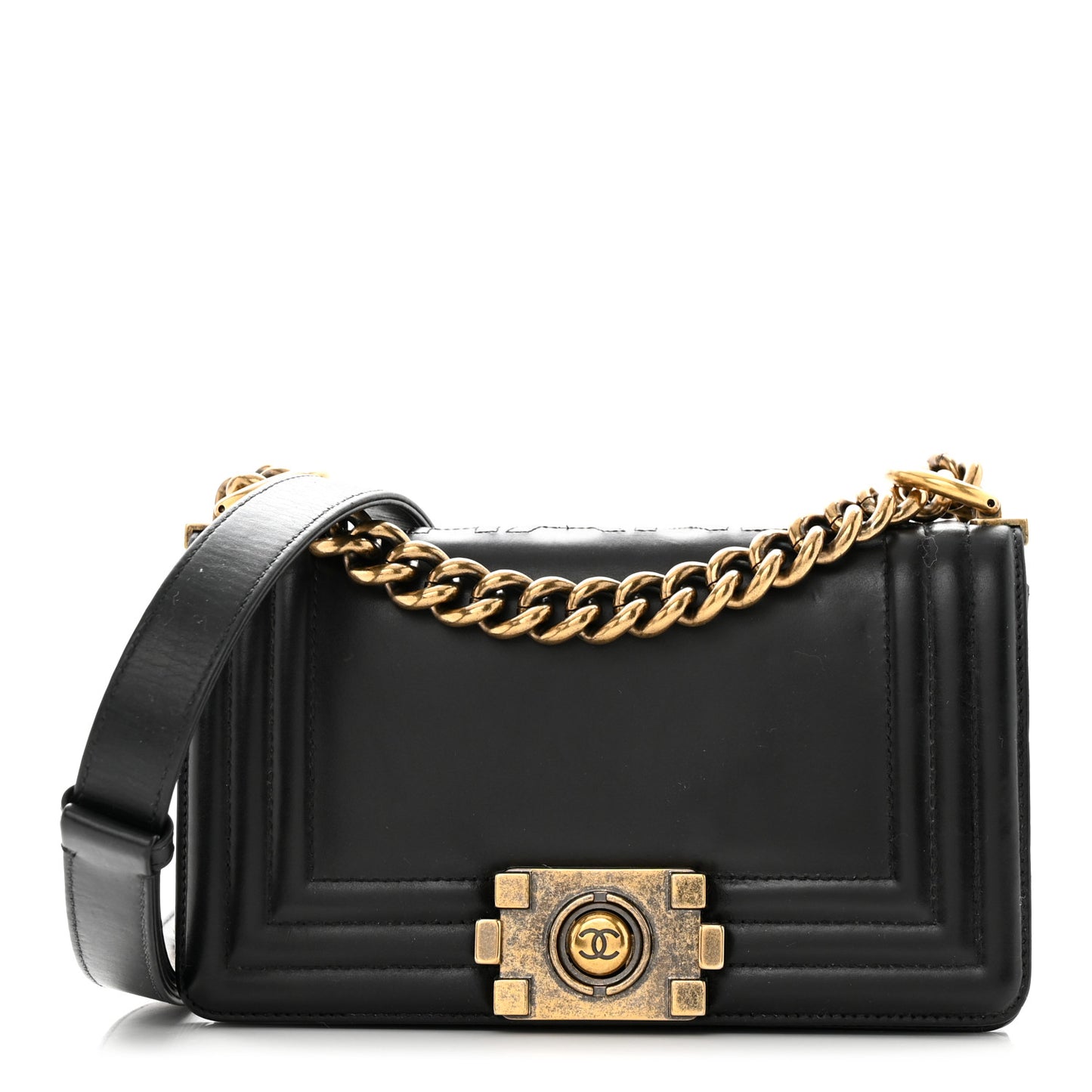 Glazed Calfskin Small Boy Flap Black