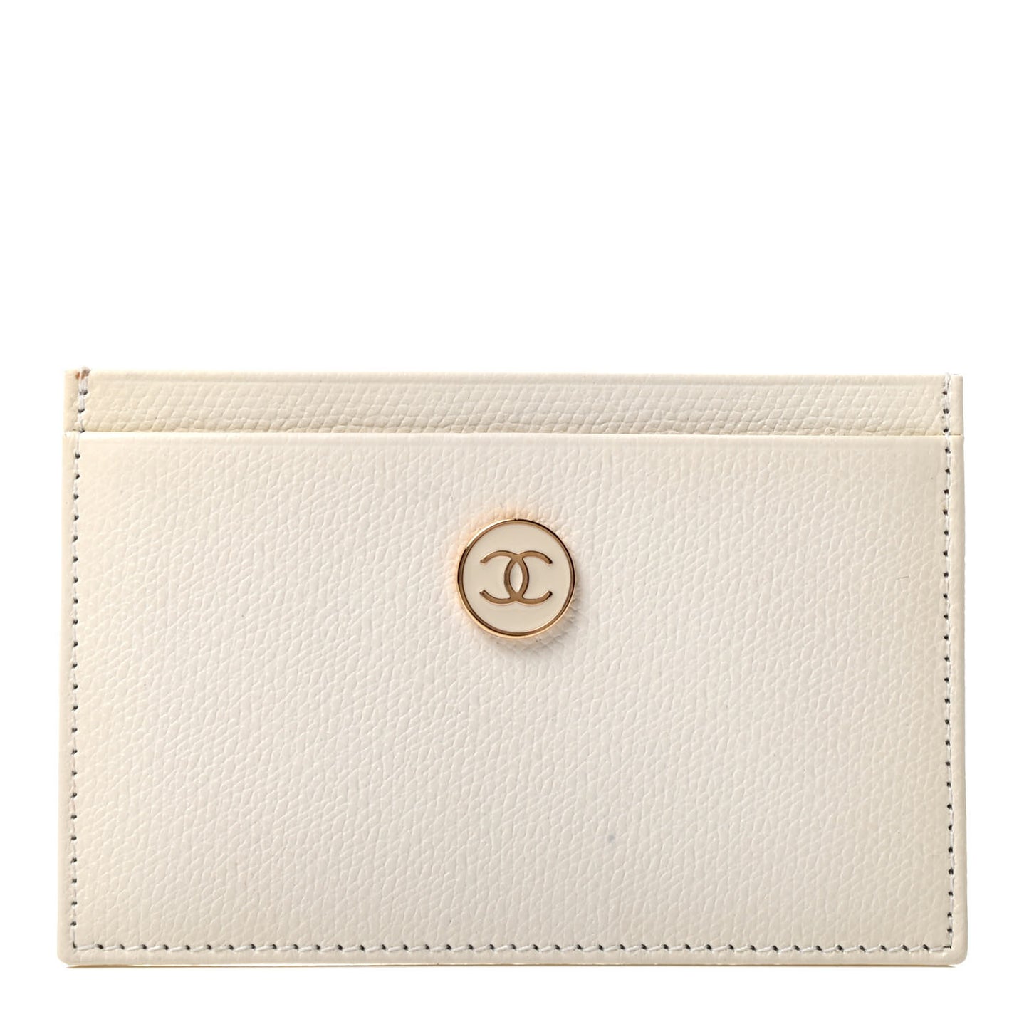 Calfskin CC Button Card Holder Case Off White