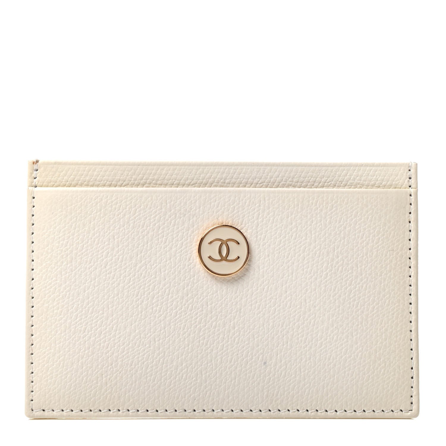 Chanel Calfskin CC Button Card Holder Case Off White 1 of 11