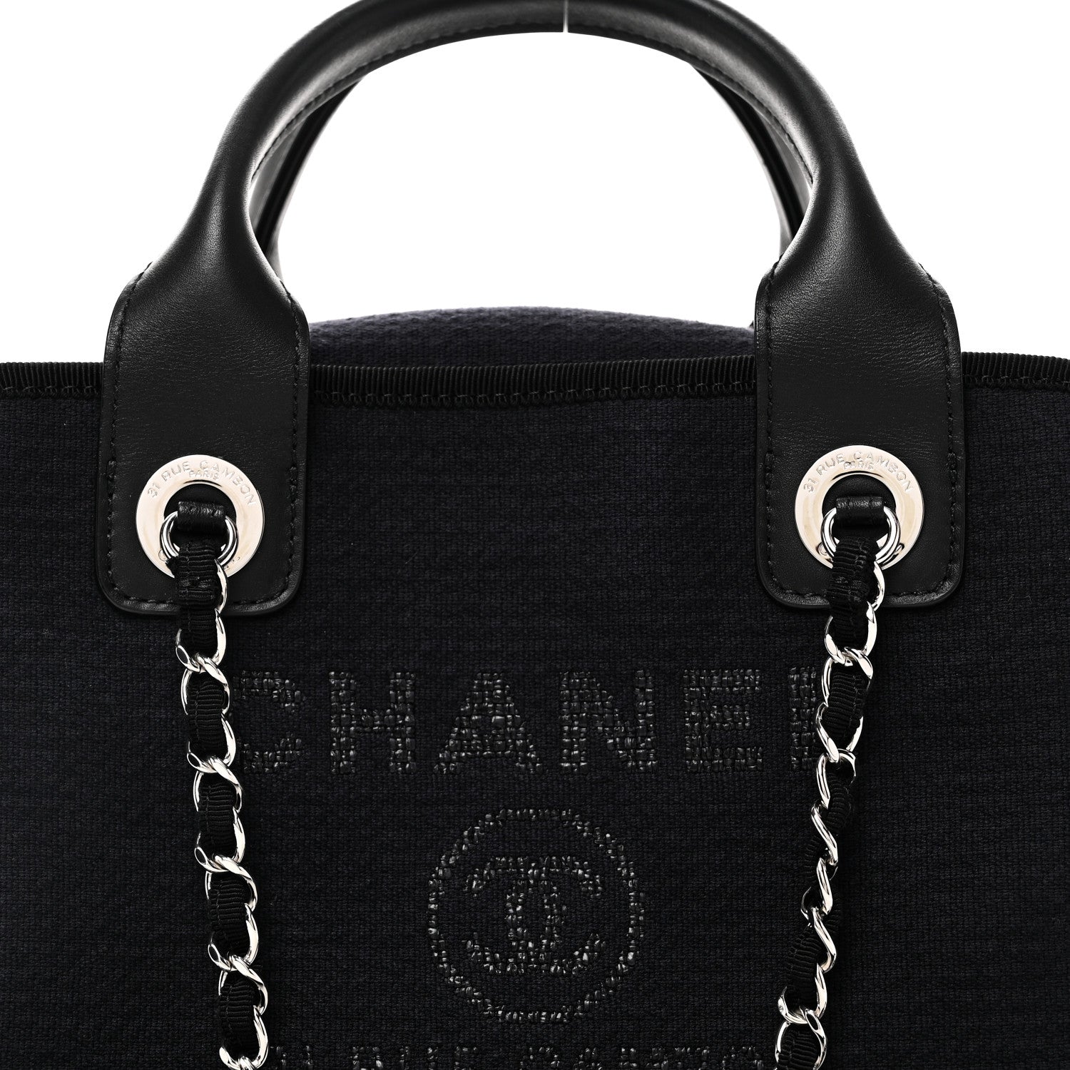 Chanel Mixed Fibers Small Deauville Bowling Bag Navy Blue 8 of 11