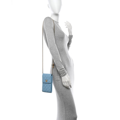 Chanel Lambskin Quilted Pearl Crush Phone Holder With Chain Light Blue 2 of 14