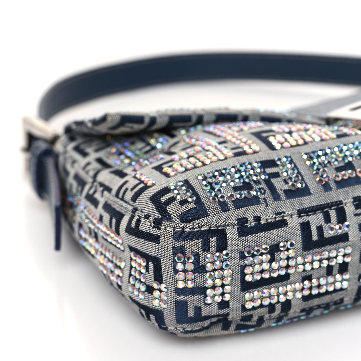 Fendi Zucchino Crystal Baguette Navy 7 of 8
