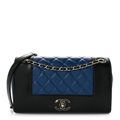 Chanel Sheepskin Quilted Vintage Mademoiselle Flap Blue Black 1 of 16