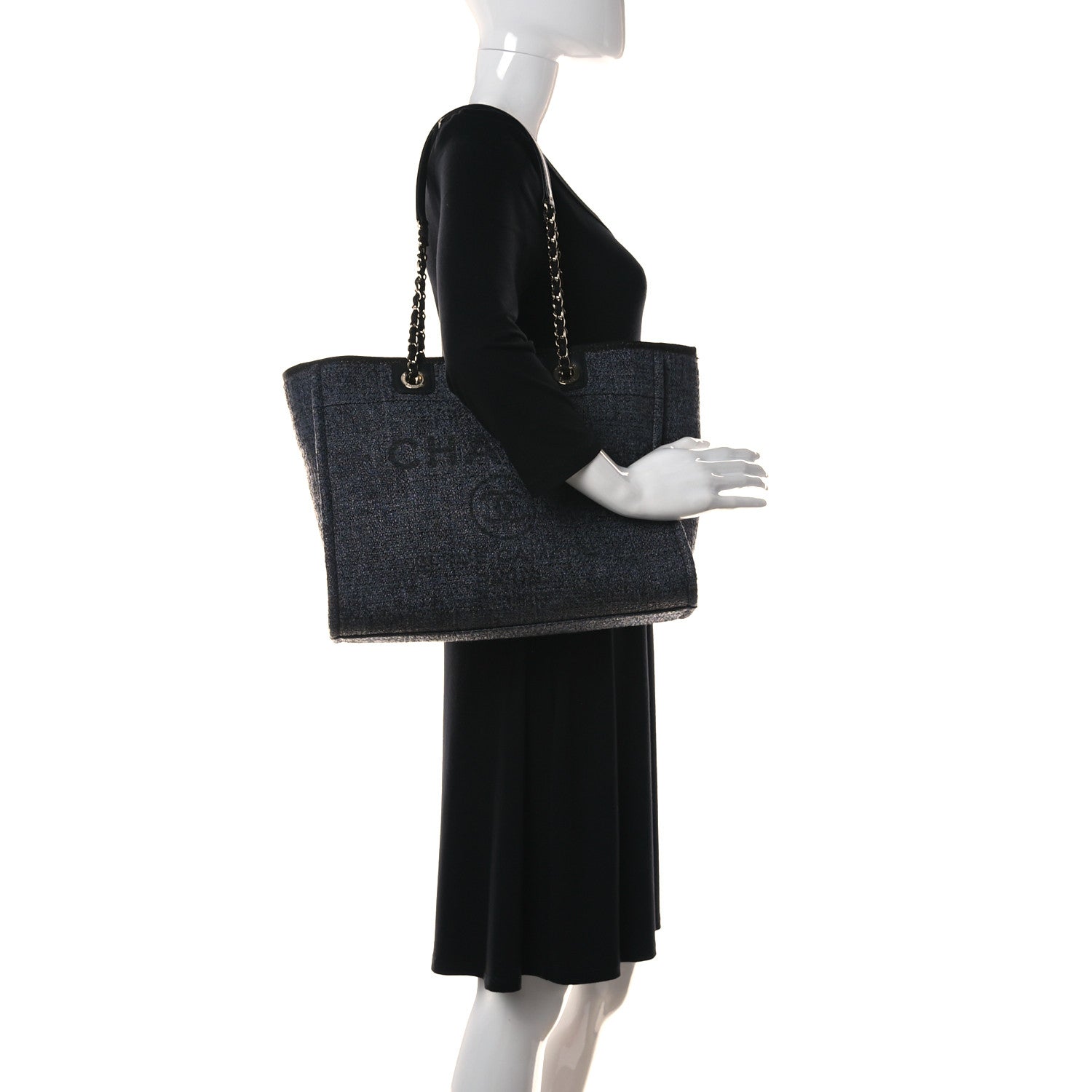 Chanel Mixed Fibers Calfskin Small Deauville Tote Black 2 of 13