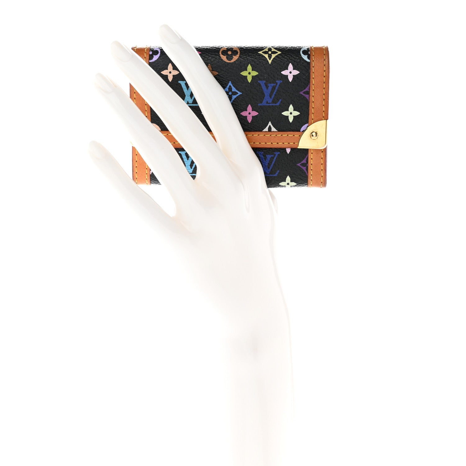 Louis Vuitton Monogram Multicolor Porte-Monnaie Plat Coin Purse Black 2 of 13