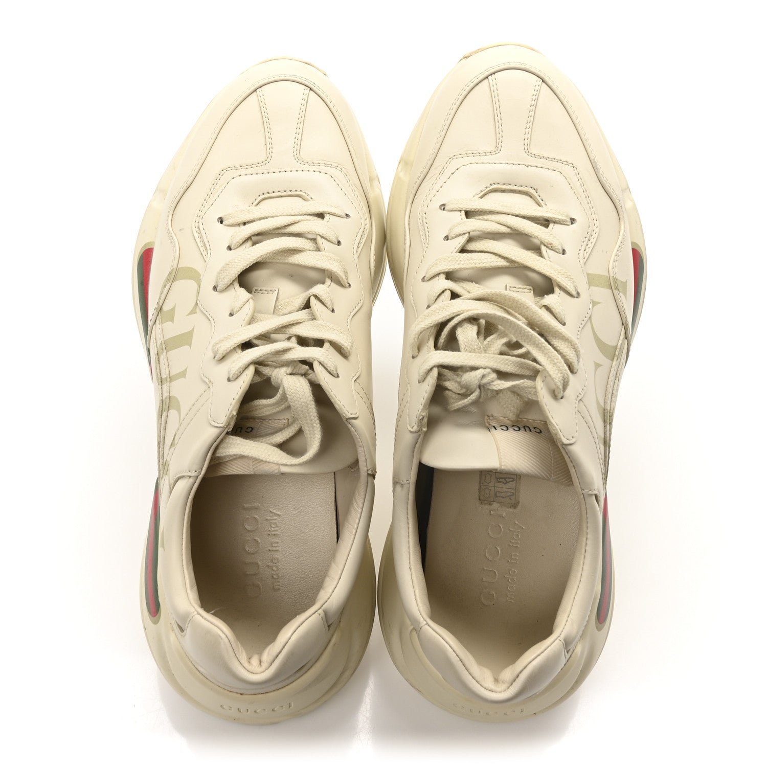 Gucci Calfskin Logo Mens Rhyton Sneakers 9.5 Ivory 2 of 9