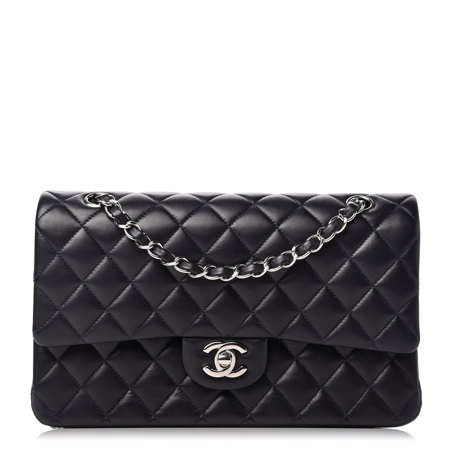 Lambskin Quilted Medium Double Flap Dark Navy