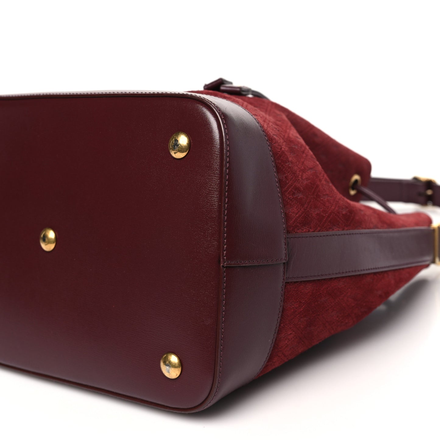 Suede All-Over Monogram Bucket Bag Burgundy