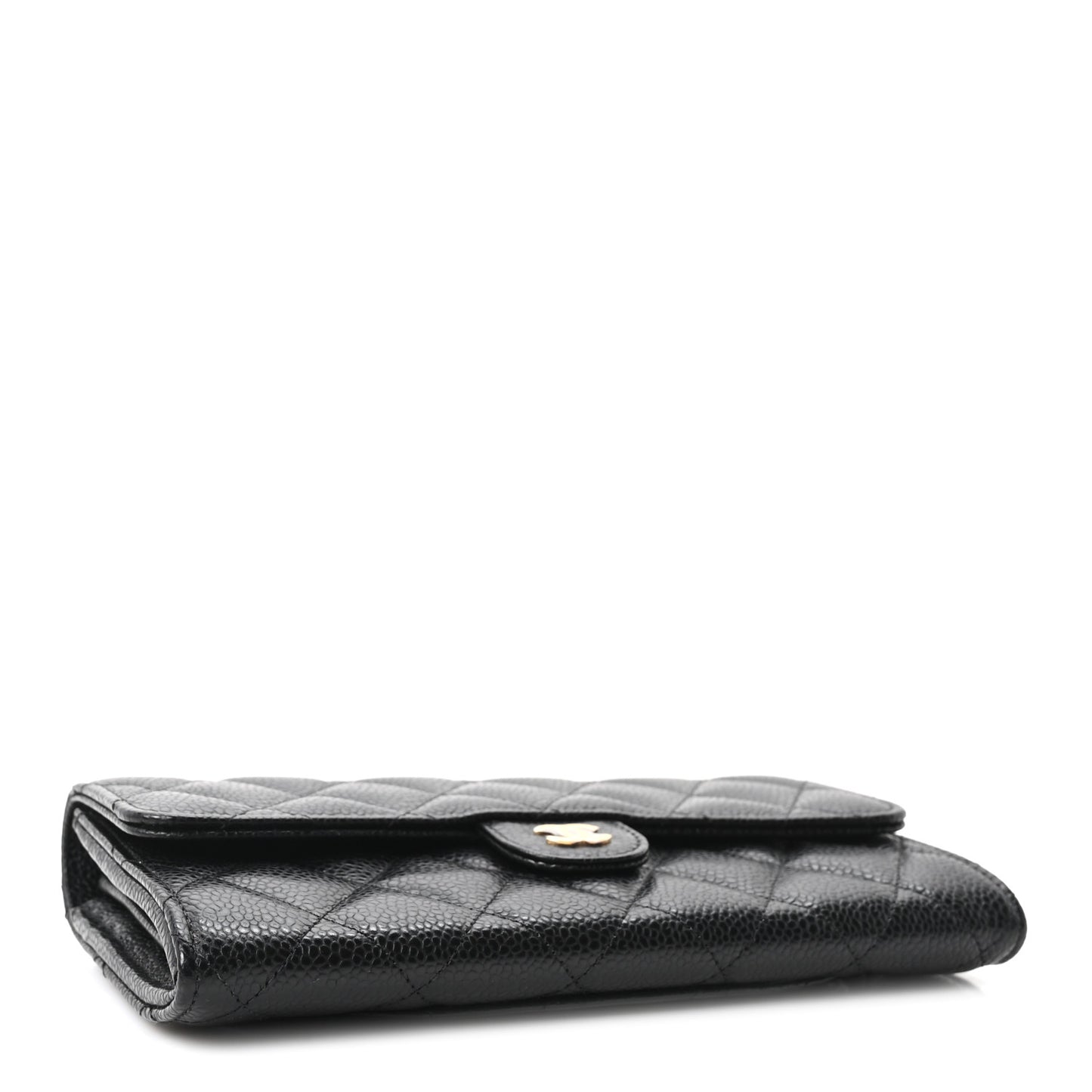 Caviar Quilted Large Gusset Flap Wallet Black