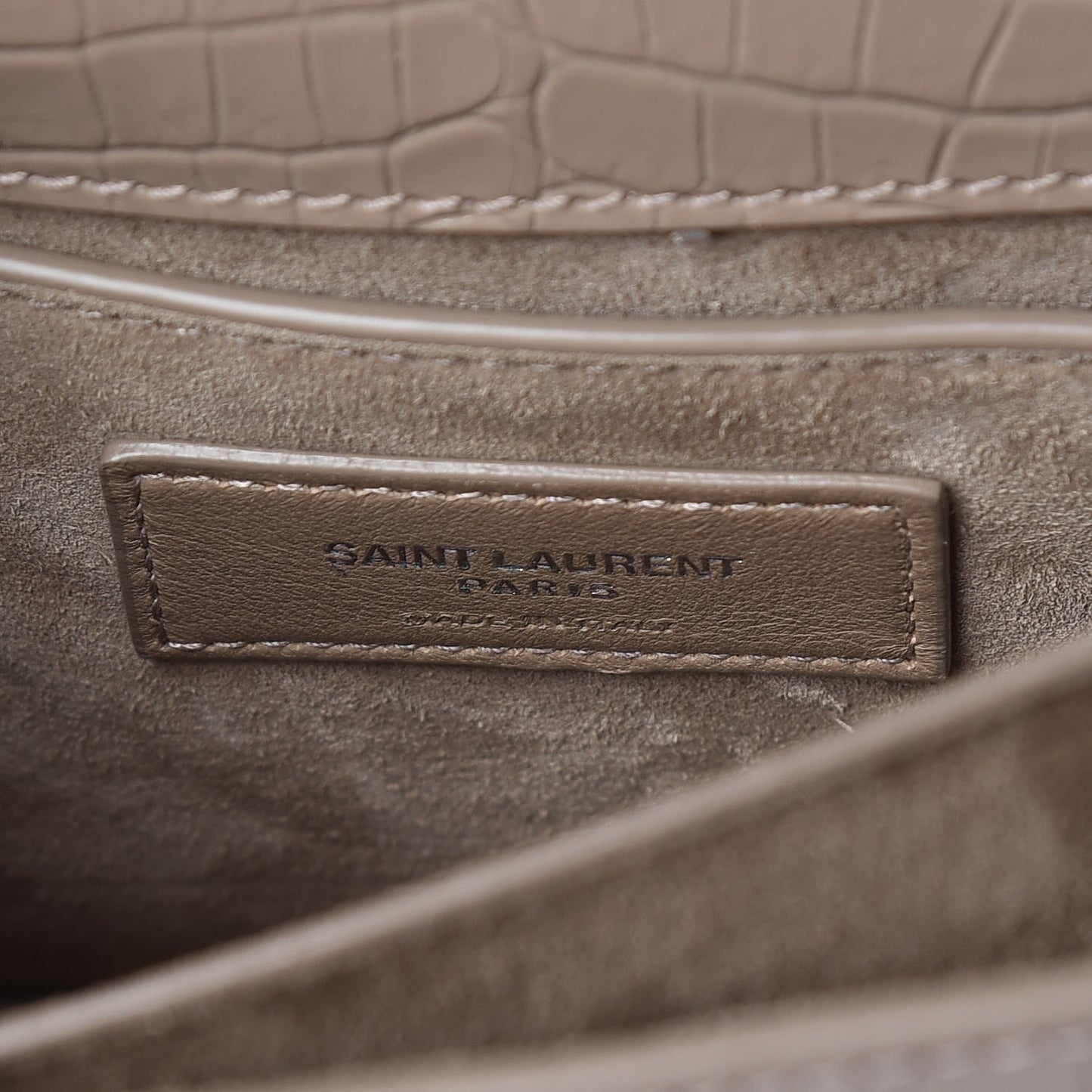 Calfskin Crocodile Embossed Medium Monogram Sunset Dark Beige