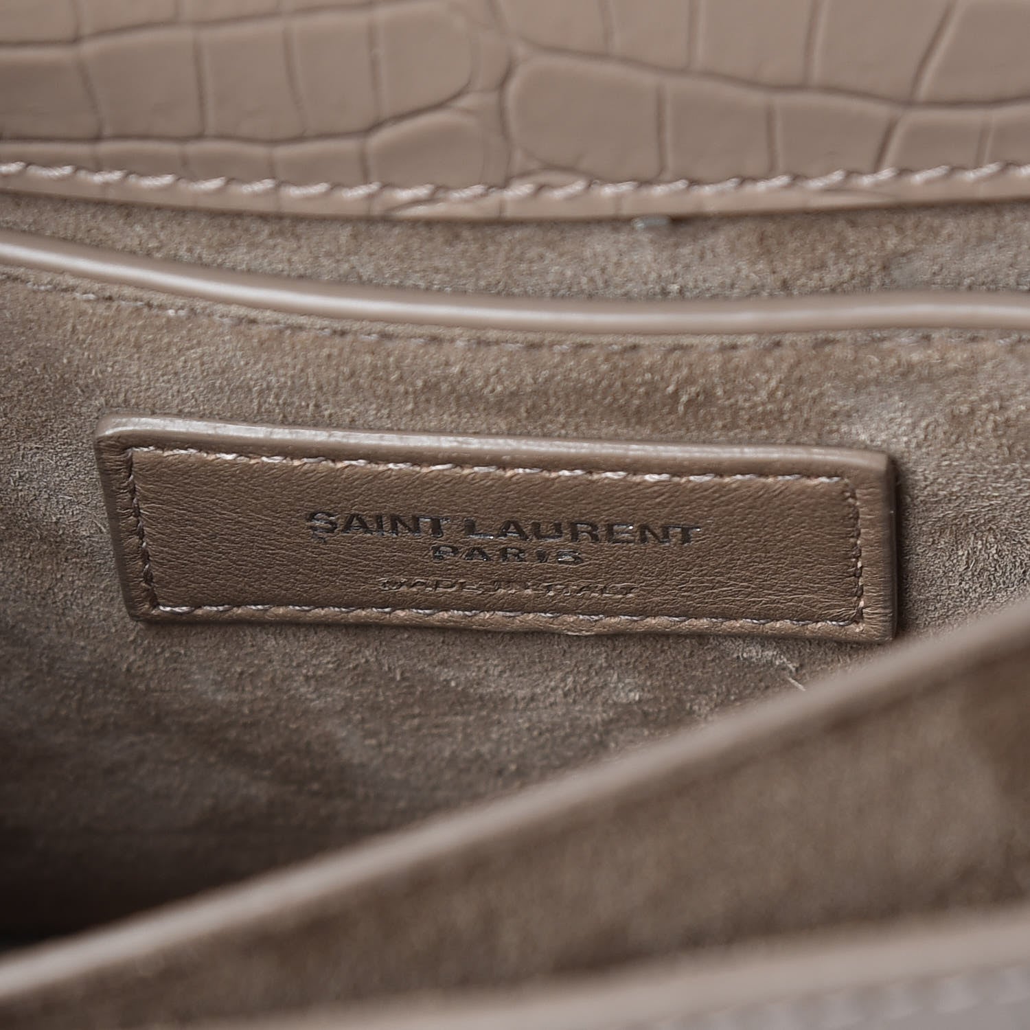 Saint Laurent Calfskin Crocodile Embossed Medium Monogram Sunset Dark Beige 9 of 10