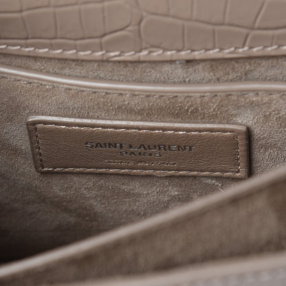 Saint Laurent Calfskin Crocodile Embossed Medium Monogram Sunset Dark Beige 9 of 10