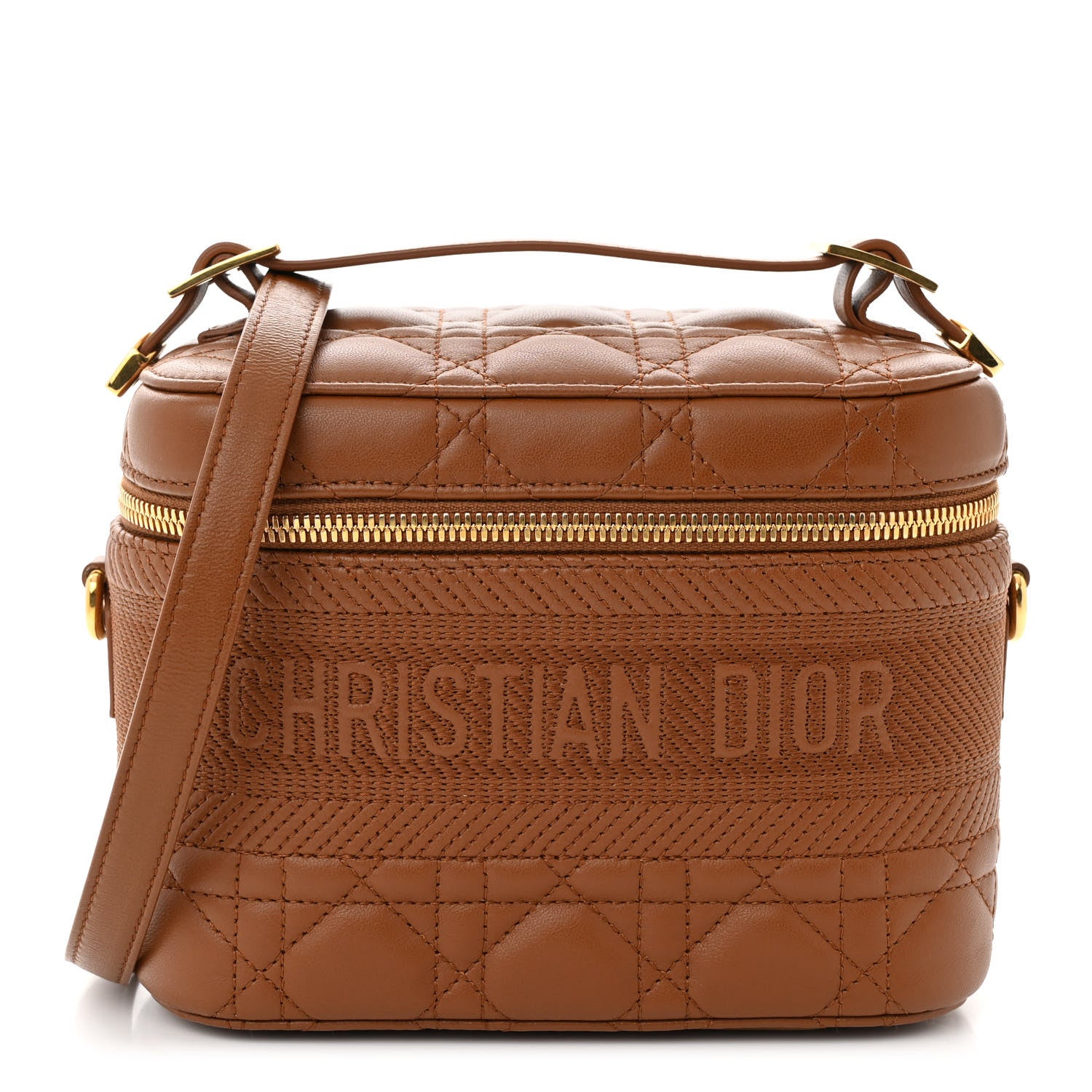 Christian Dior Lambskin Cannage Small Diortravel Vanity Case Cognac 1 of 10