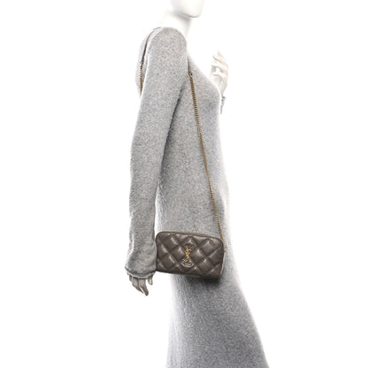 Saint Laurent Grained Lambskin Quilted Mini Becky Double Zip Bag Taupe 2 of 11