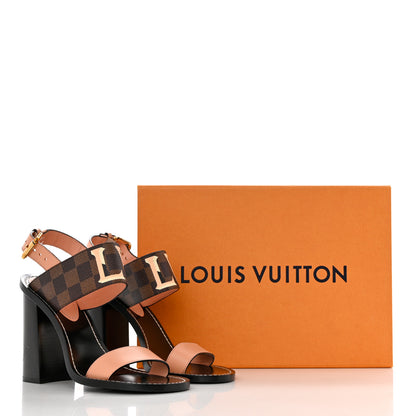 Louis Vuitton Calfskin Damier Ebene Passenger Heeled Sandals 37 9 of 9