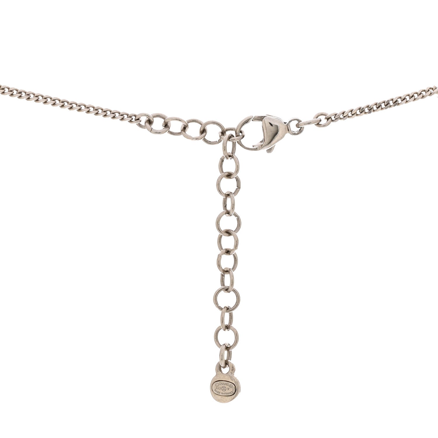 Chanel Crystal CC Drop Pendant Necklace Silver 5 of 5