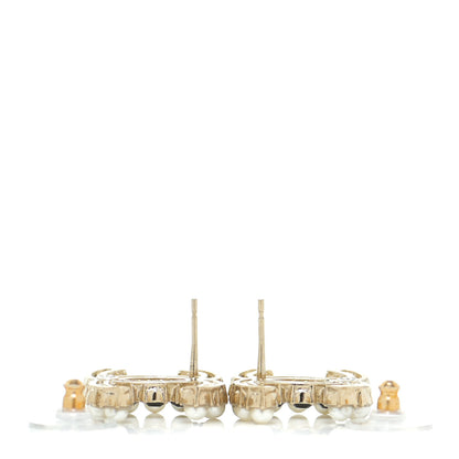 Chanel Crystal Pearl CC Dazzling Domino Earrings Gold Black 3 of 6
