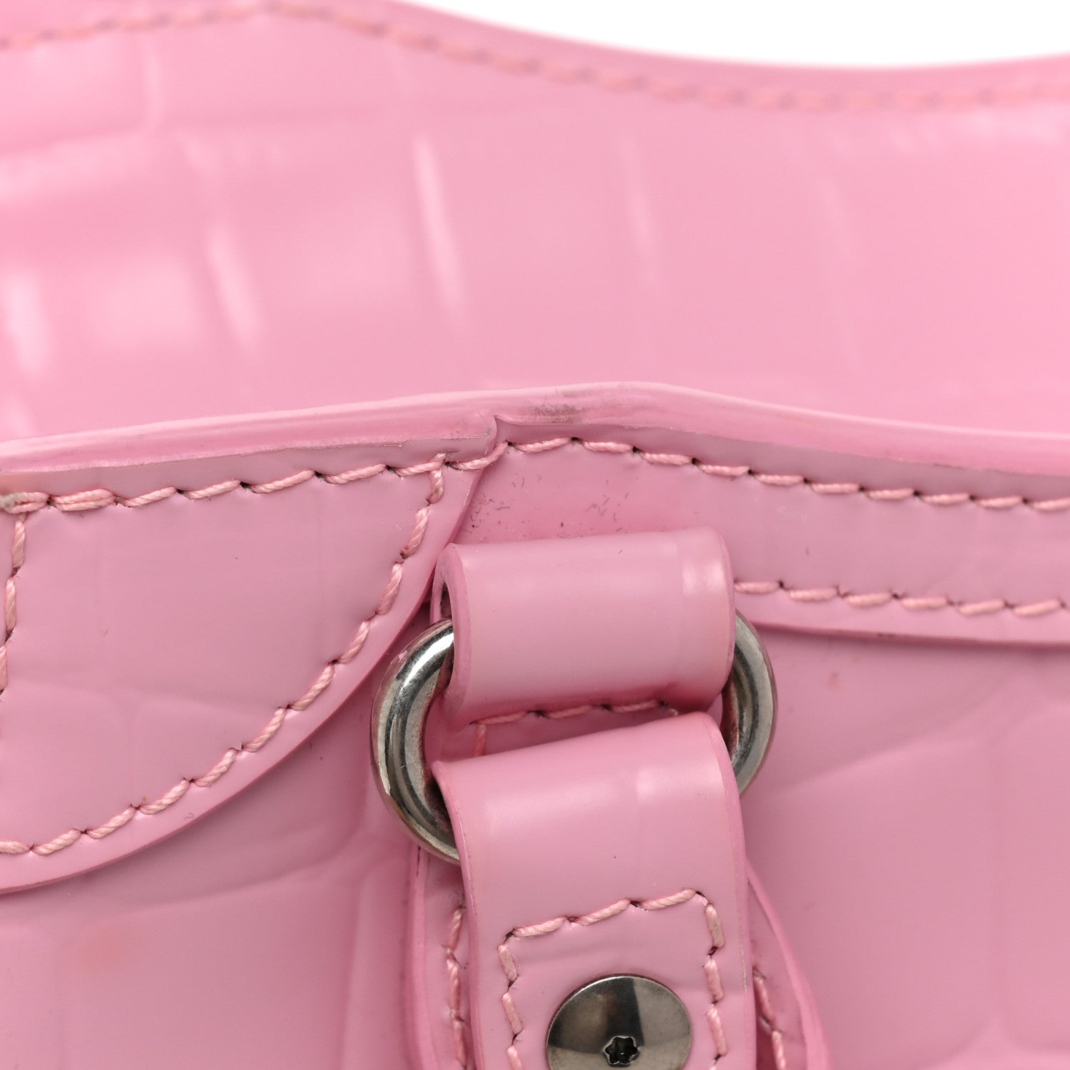 Balenciaga Semi Shiny Calfskin Crocodile Embossed Neo Classic Silver Hardware Mini City Pink 16 of 16