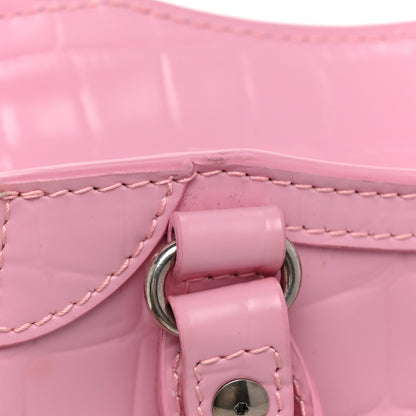 Balenciaga Semi Shiny Calfskin Crocodile Embossed Neo Classic Silver Hardware Mini City Pink 16 of 16