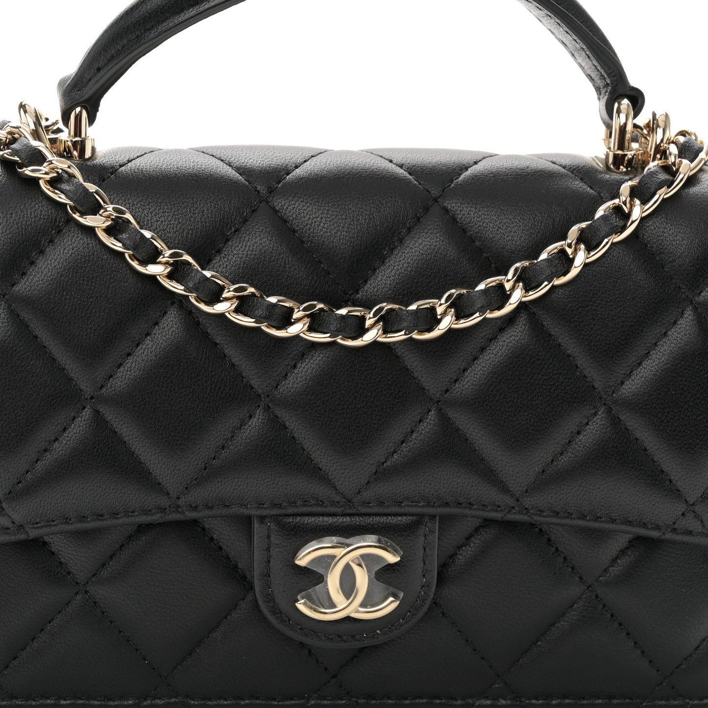 Lambskin Quilted Flap Phone Holder With Chain Black