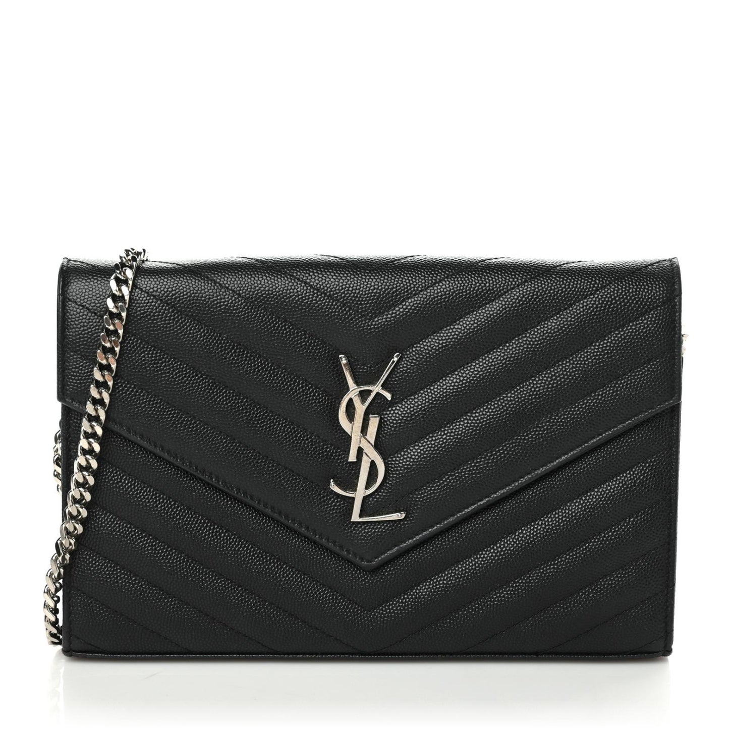Grain De Poudre Matelasse Chevron Monogram Chain Wallet Black