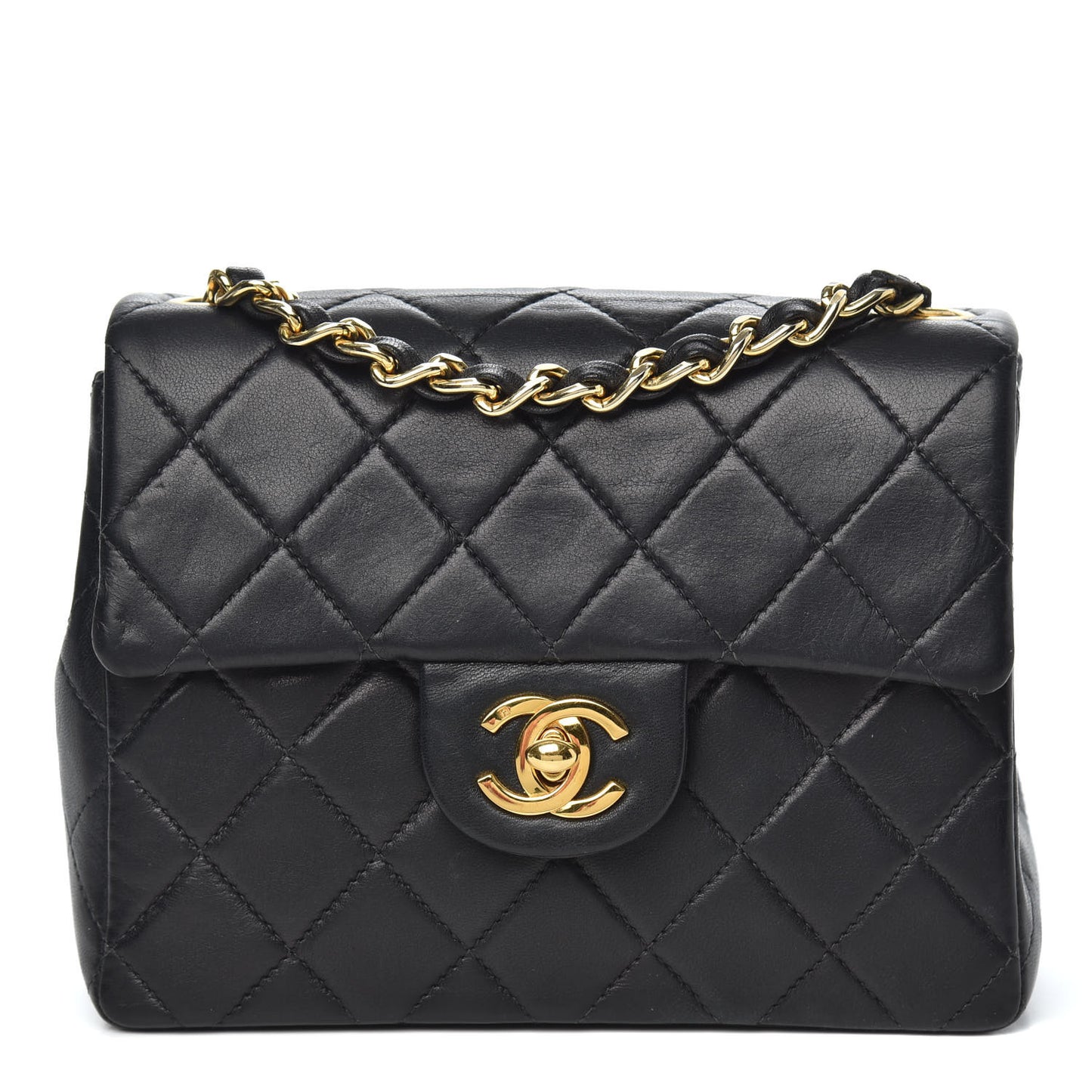 Lambskin Quilted Mini Square Flap Black