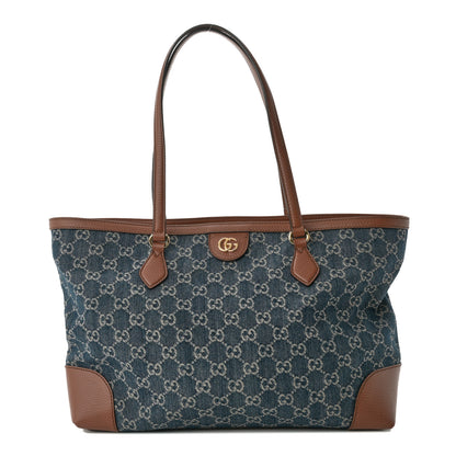 Gucci New Denim GG Monogram Medium Ophidia Shopping Tote Blue Tea Cuir 1 of 11