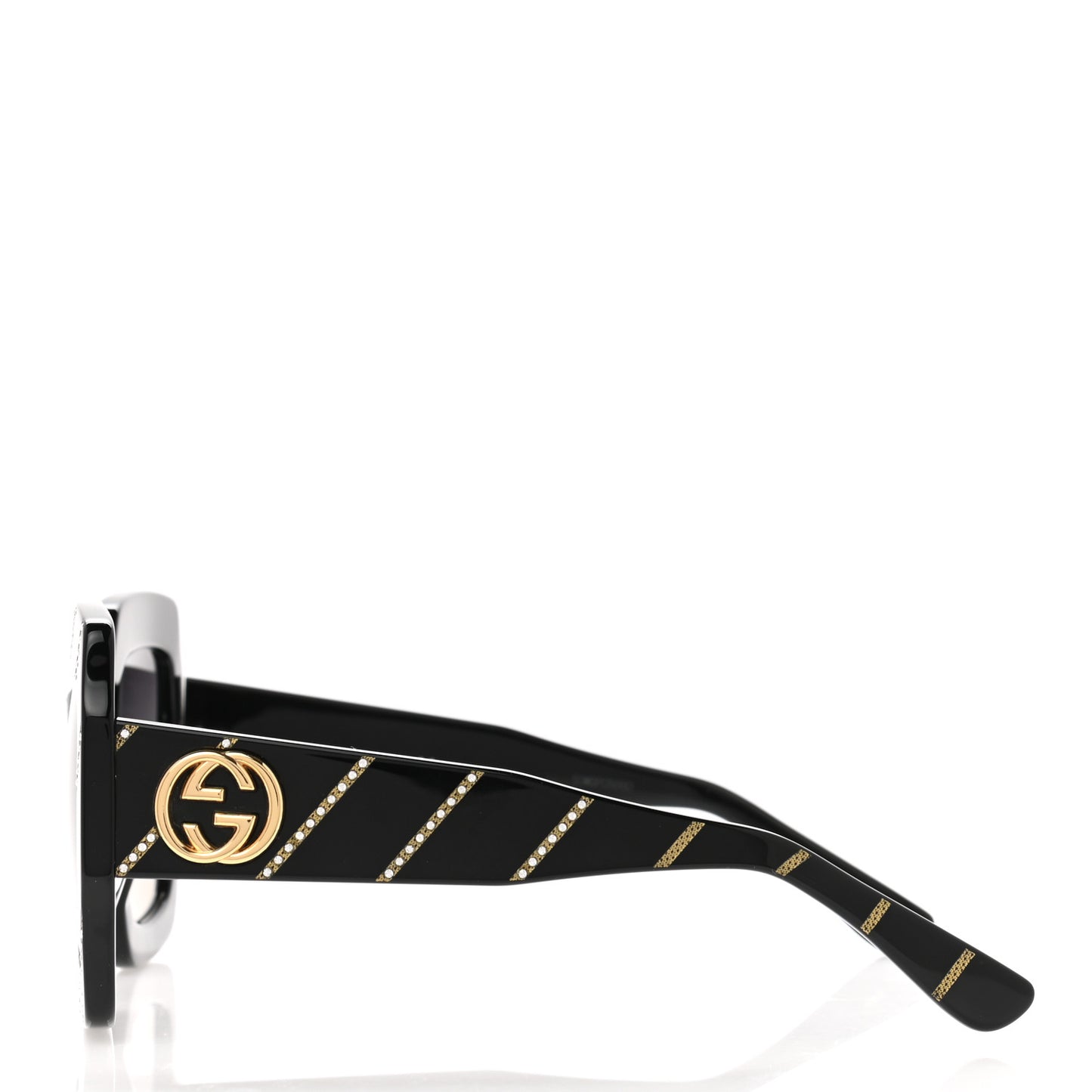 Acetate Square Frame Crystal Striped GG0178S Sunglasses Black