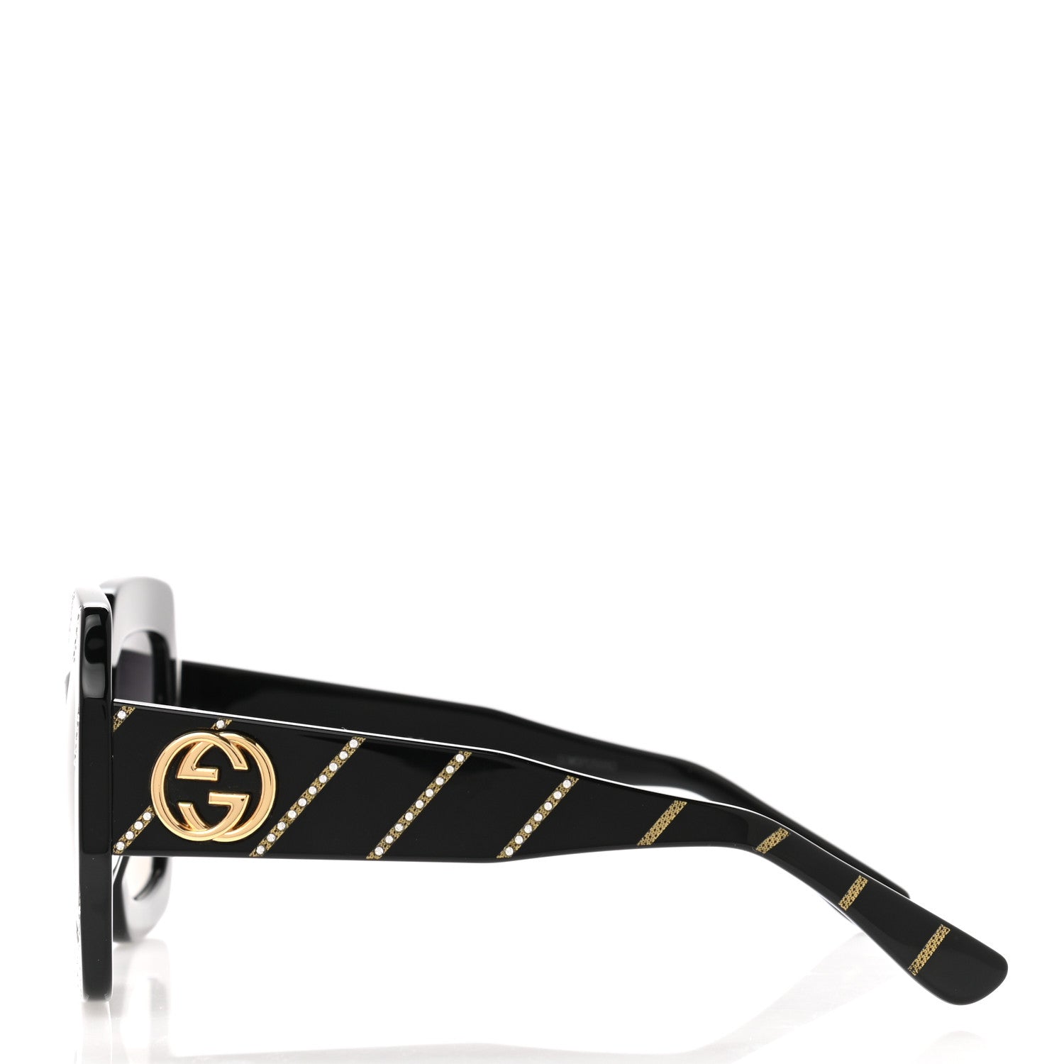 Gucci Acetate Square Frame Crystal Striped GG0178S Sunglasses Black 3 of 7