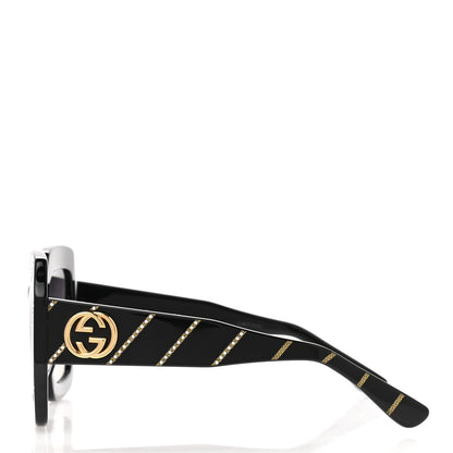 Gucci Acetate Square Frame Crystal Striped GG0178S Sunglasses Black 3 of 7