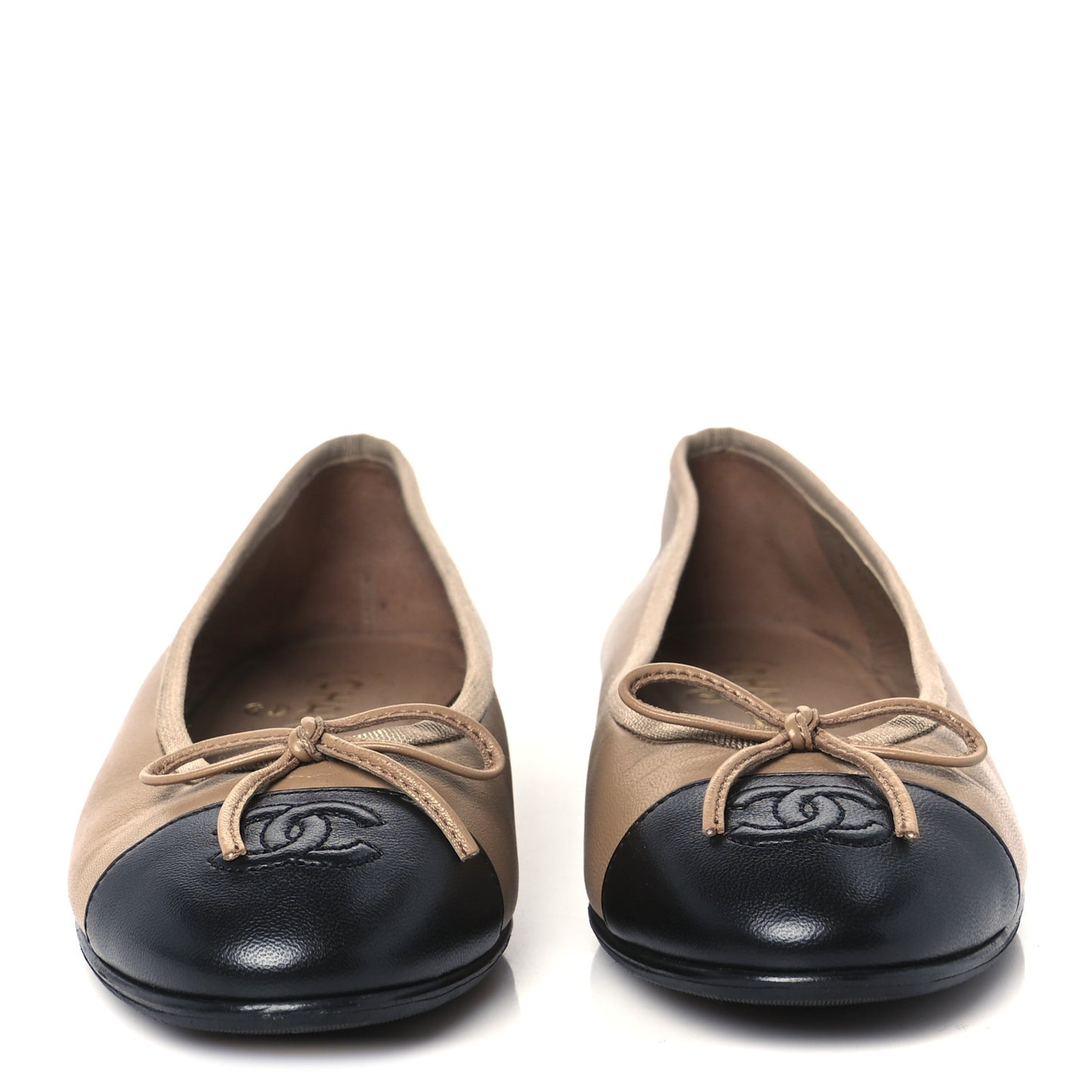 Lambskin Cap Toe CC Ballerina Flats 36 Beige Black
