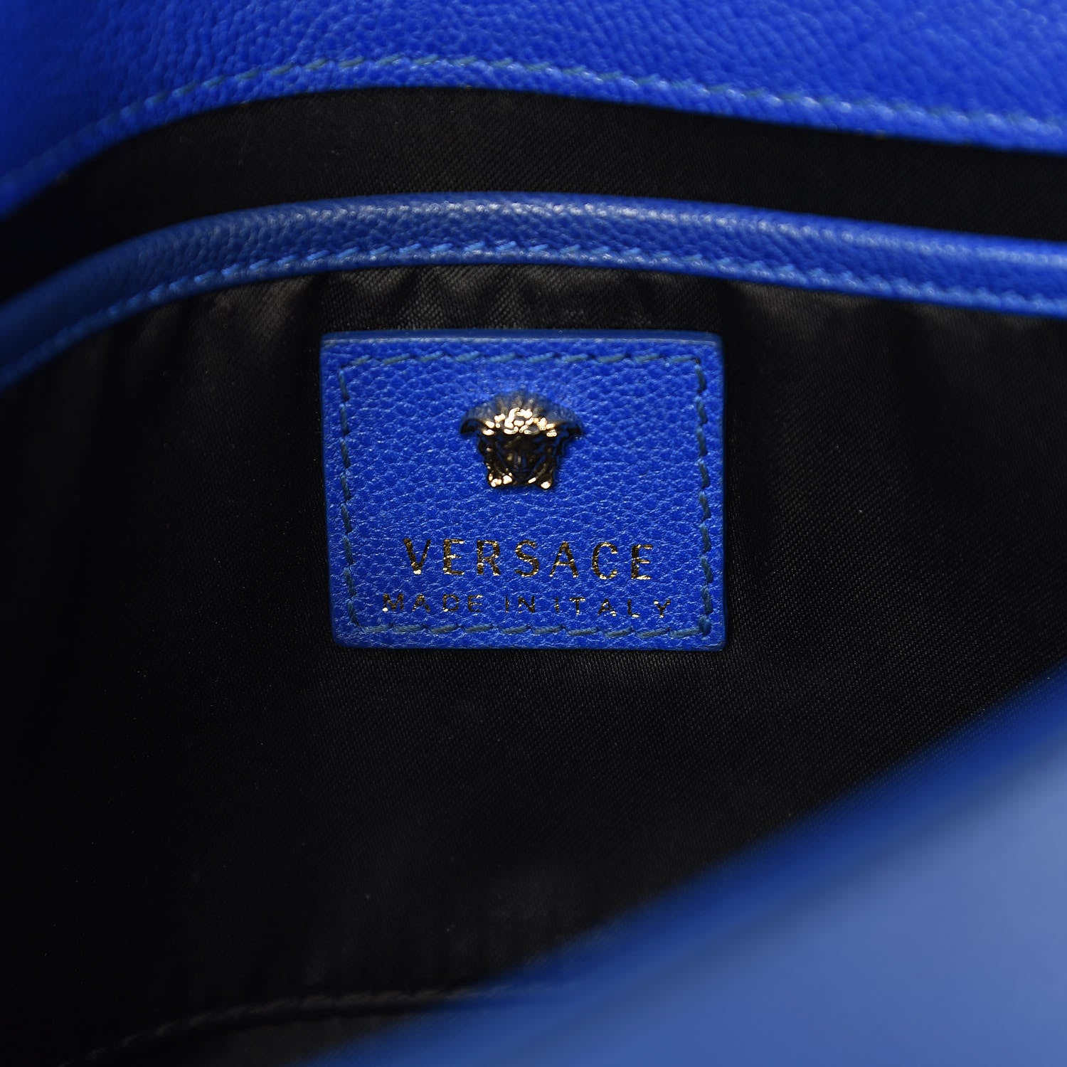 Versace Grained Calfskin Palazzo Chain Evening Bag Blue 8 of 10