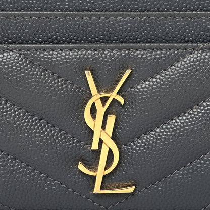 Saint Laurent Grain De Poudre Matelasse Chevron Monogram Credit Card Case Coal 8 of 8