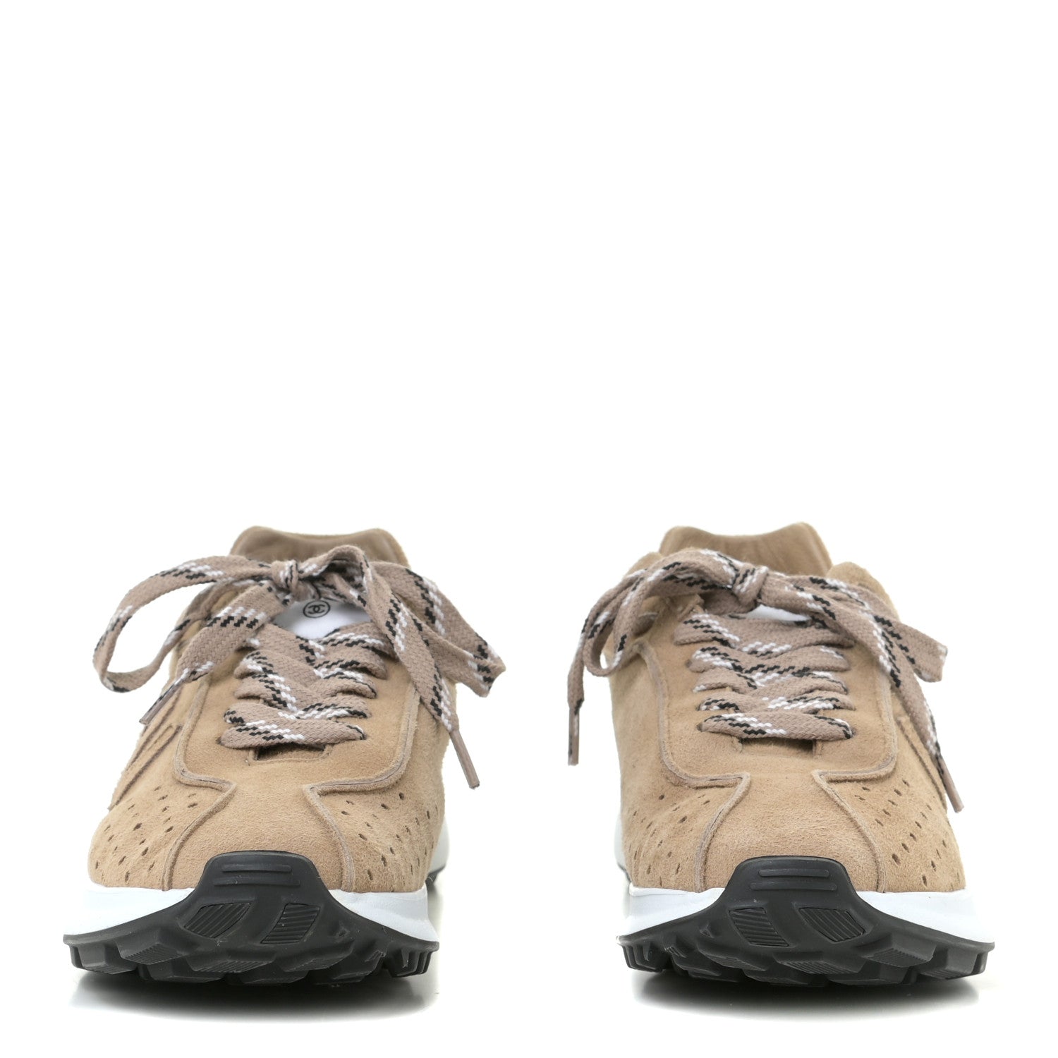 Chanel Goatskin Suede CC Sneakers 37.5 Dark Beige 2 of 11