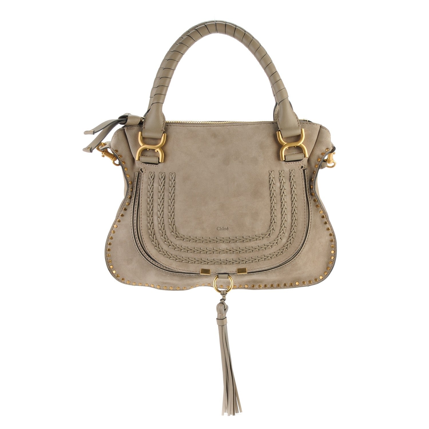 Chloe Suede Calfskin Braided Medium Marcie Satchel Motty Grey 1 of 8