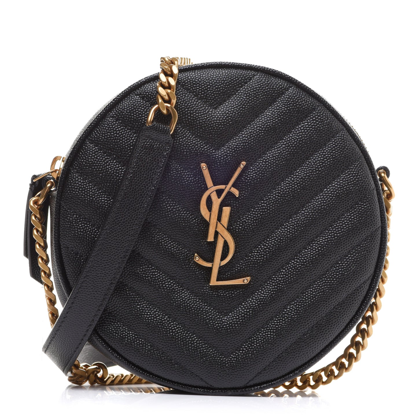 Grain De Poudre Matelasse Chevron Quilted Round Vinyle Camera Bag Black