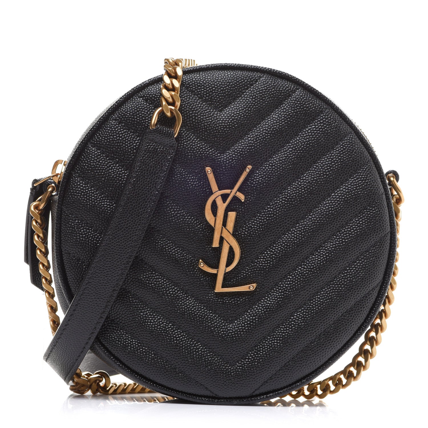Saint Laurent Grain De Poudre Matelasse Chevron Quilted Round Vinyle Camera Bag Black 1 of 9